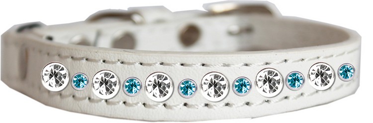 Posh Jeweled Dog Collar White with Aqua Size 10